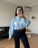 شومیز زنانه لینن سوزن‌دوزی