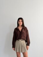 شومیز تک‌جیب زنانه قهوه ای پارچه خنک تابستانی، فری‌سایز تا ۴۶ - تصویر 4