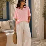 تیشرت یقه‌دار زنانه Tommy صورتی روشن