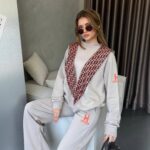 ست هودی کلاهدار شالدار و شلوار زنانه هرمس کرم (Hermes) مسترکوالیتی ترک